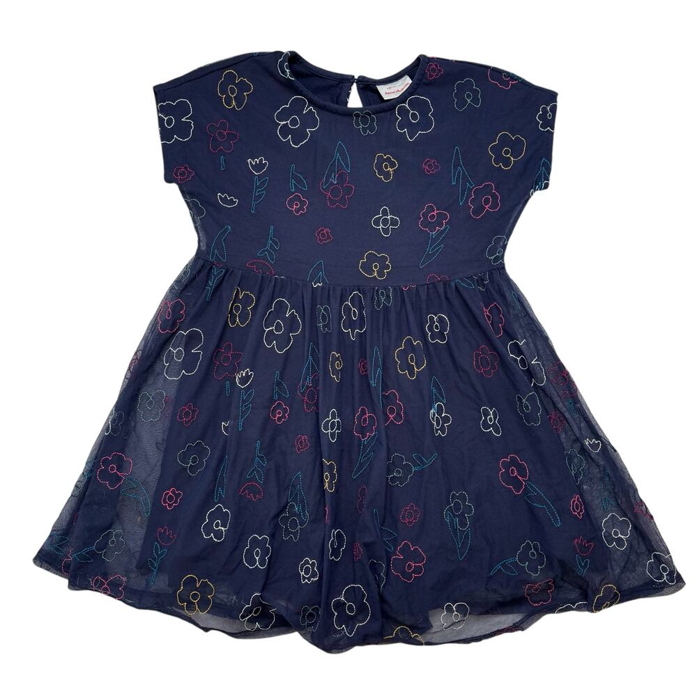 HANNA ANDERSSON Tulle Party Dress Floral Embroidery Sz 8 130 Blue Multicolor